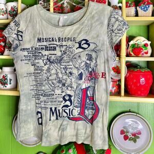 Vintage y2k rhinestone studded cyber word print goddess harp graphic tshirt